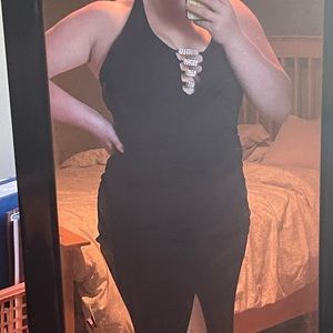 Morgan & Co. Prom Dress Long Form-Fitting Black Halter Top w/Rhinestones